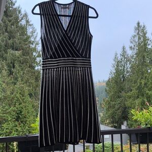 Calvin Klein Black and White V-Neck Midi Dress